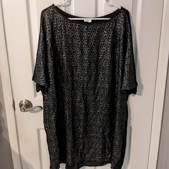 Luxury Marina Rinaldi Silver Metallic Embroidered Black Lined Tunic Tee Size XL - Picture 3 of 12